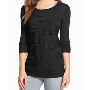 Doncaster Women Black Linen Knit Top L Modern Coastal Minimalist Breathable